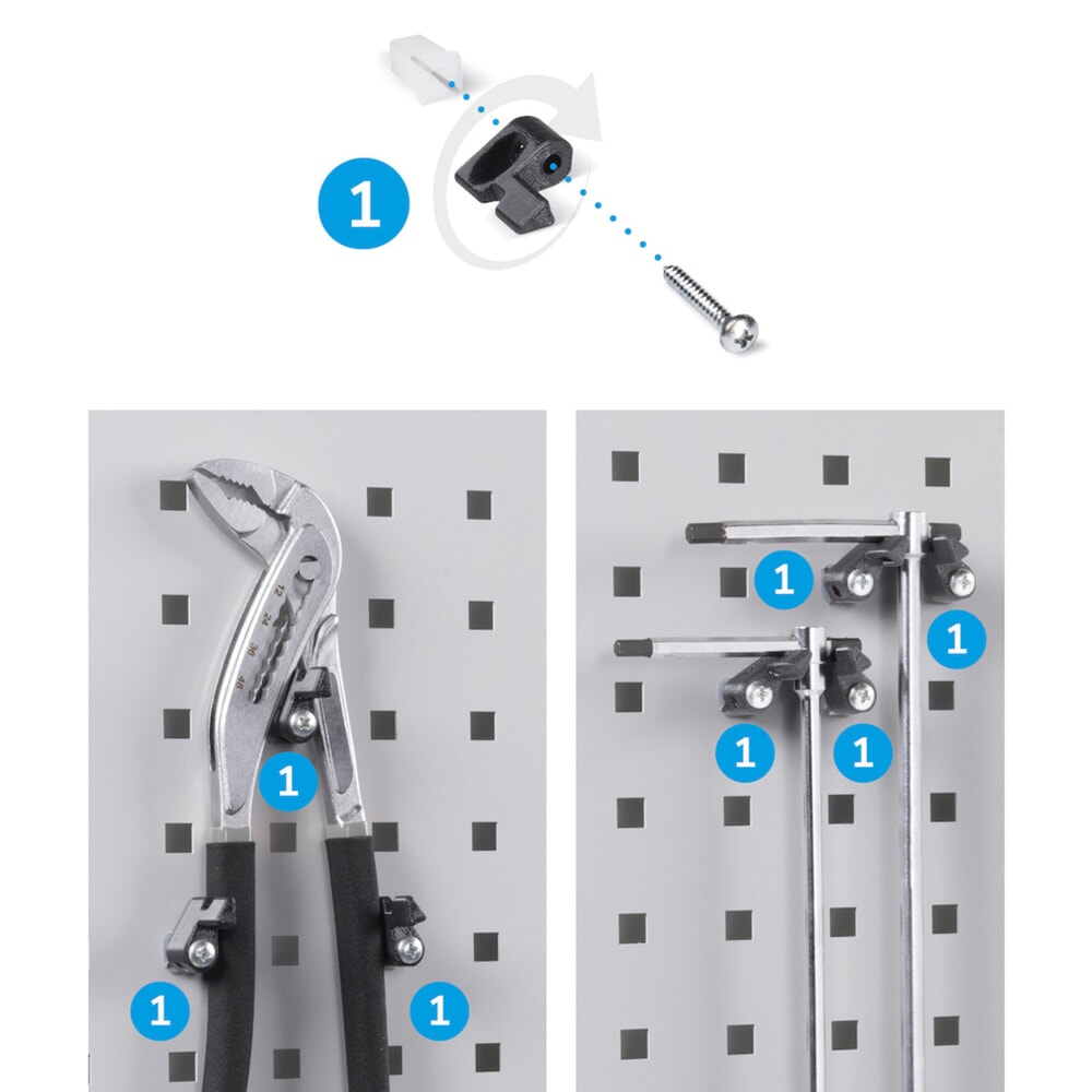 Productafbeelding nr. 11: Werkplaatskast Fami PERFOM, 4 geperforeerde legborden, 3 lades, geperforeerde platen voor deur, bakken, hxbxd 2.000 x 1.023 x 726 mm, lichtblauw