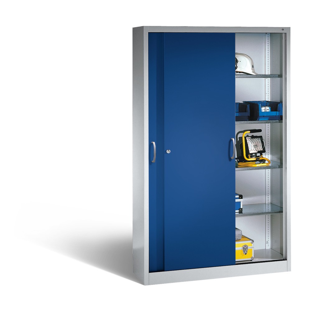 Productafbeelding nr. 4: Werkplaatsschuifdeurkast C+P met 4 legborden, hxbxd 1.950 x 1.200 x 400 mm, lichtgrijs, gentiaanblauw