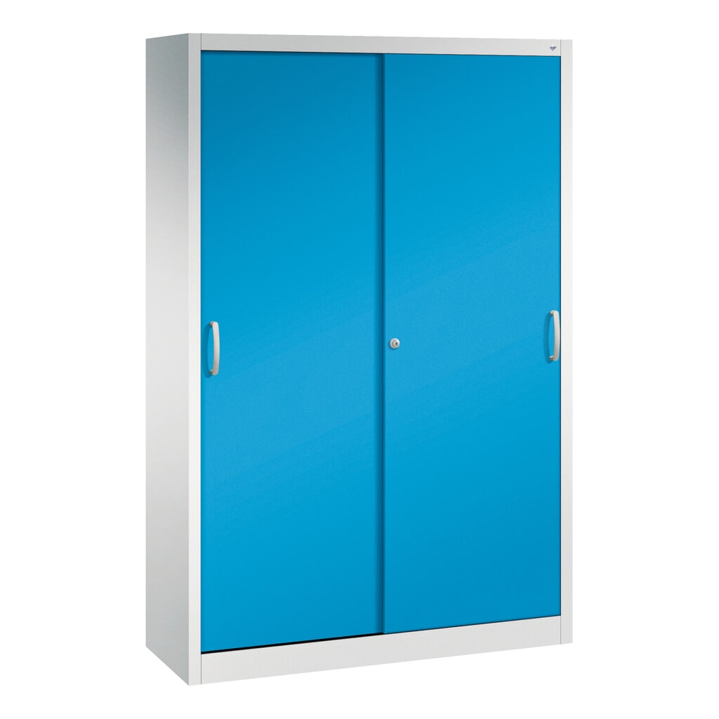 Product afbeelding: Werkplaatsschuifdeurkast C+P met 4 legborden, hxbxd 1.950 x 1.200 x 400 mm, lichtgrijs, lichtblauw