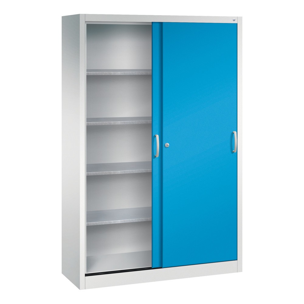 Productafbeelding nr. 3: Werkplaatsschuifdeurkast C+P met 4 legborden, hxbxd 1.950 x 1.200 x 400 mm, lichtgrijs, lichtblauw