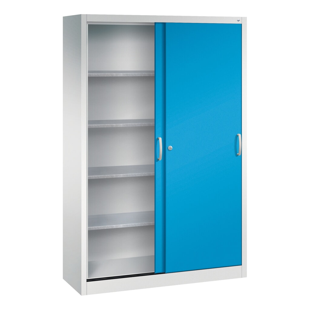 Productafbeelding nr. 3: Werkplaatsschuifdeurkast C+P met 4 legborden, hxbxd 1.950 x 1.200 x 400 mm, lichtgrijs, lichtblauw