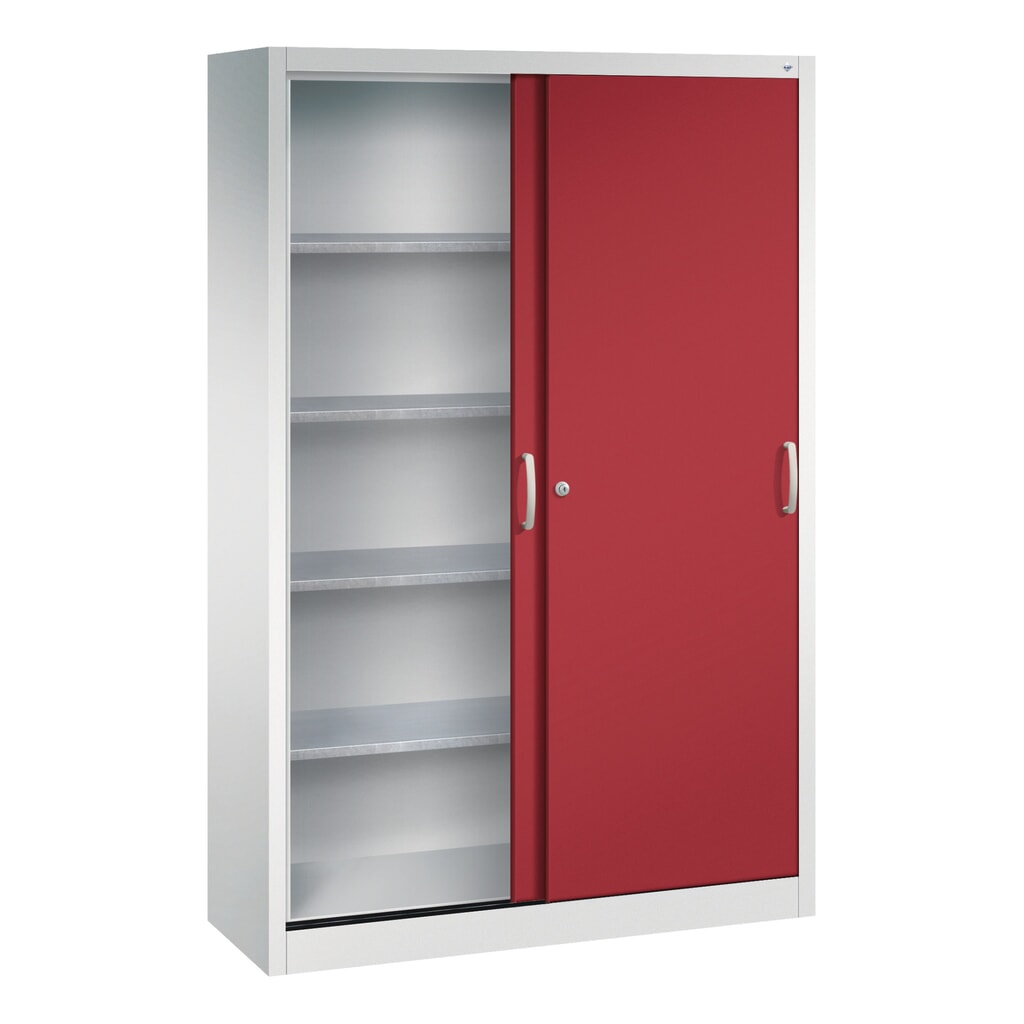 Werkplaatsschuifdeurkast C+P met 4 legborden, hxbxd 1.950 x 1.200 x 400 mm, lichtgrijs, robijnrood Productafbeelding nr. 3: Werkplaatsschuifdeurkast C+P met 4 legborden, hxbxd 1.950 x 1.200 x 400 mm, lichtgrijs, robijnrood