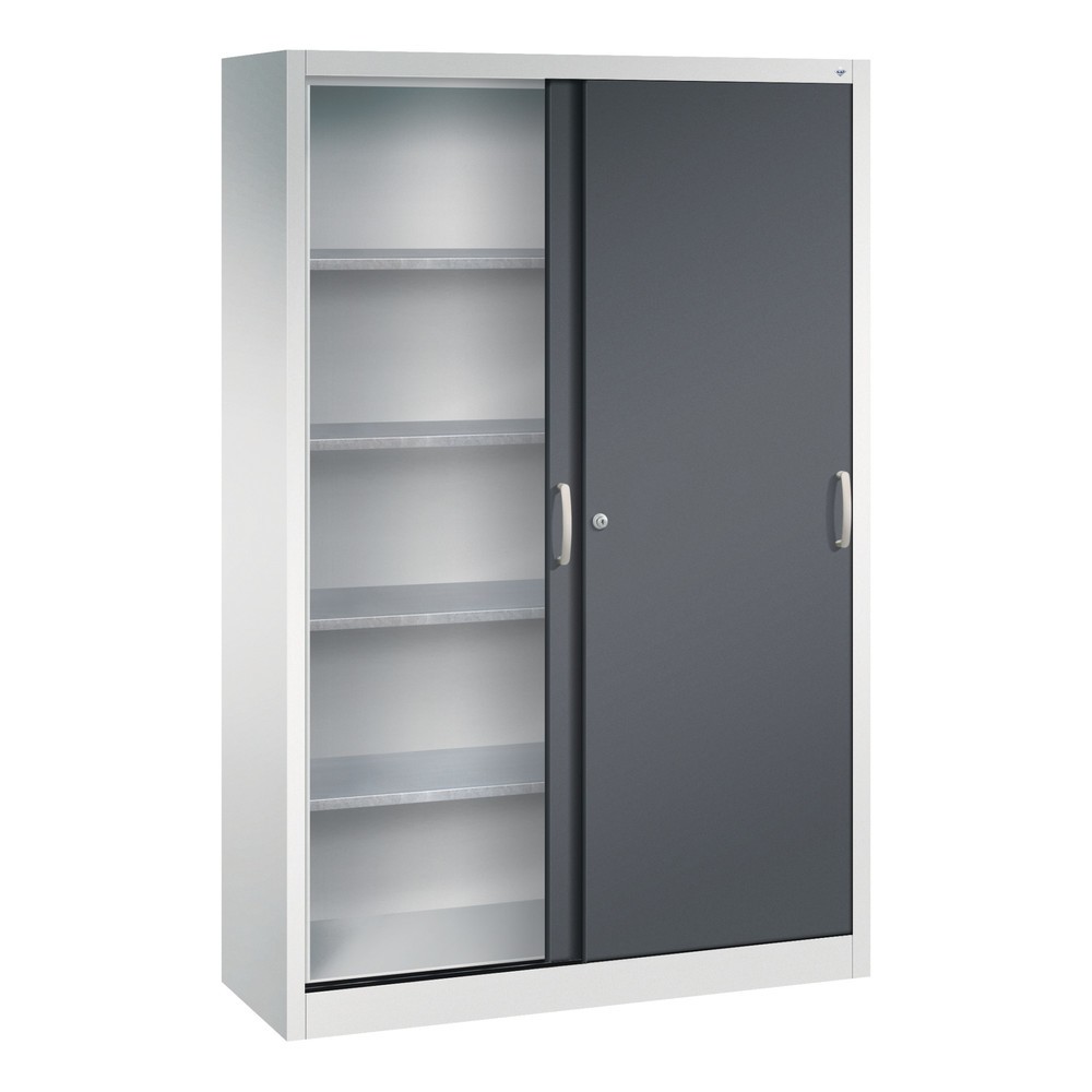 Productafbeelding nr. 3: Werkplaatsschuifdeurkast C+P met 4 legborden, hxbxd 1.950 x 1.200 x 400 mm, lichtgrijs, zwartgrijs