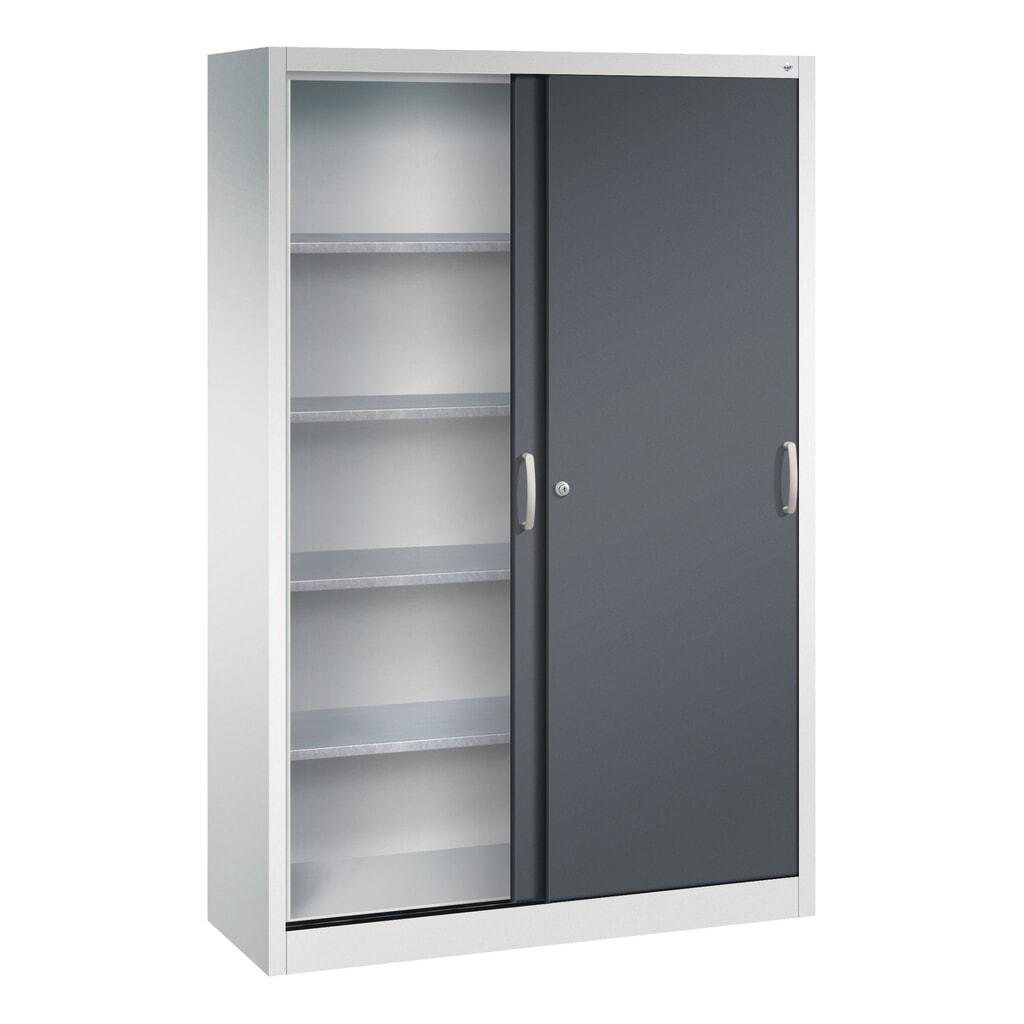 Productafbeelding nr. 3: Werkplaatsschuifdeurkast C+P met 4 legborden, hxbxd 1.950 x 1.200 x 400 mm, lichtgrijs, zwartgrijs