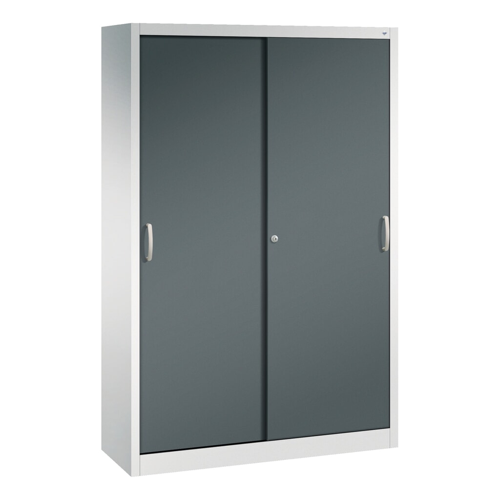 Product afbeelding: Werkplaatsschuifdeurkast C+P met 4 legborden, hxbxd 1.950 x 1.200 x 400 mm, lichtgrijs, antracietgrijs