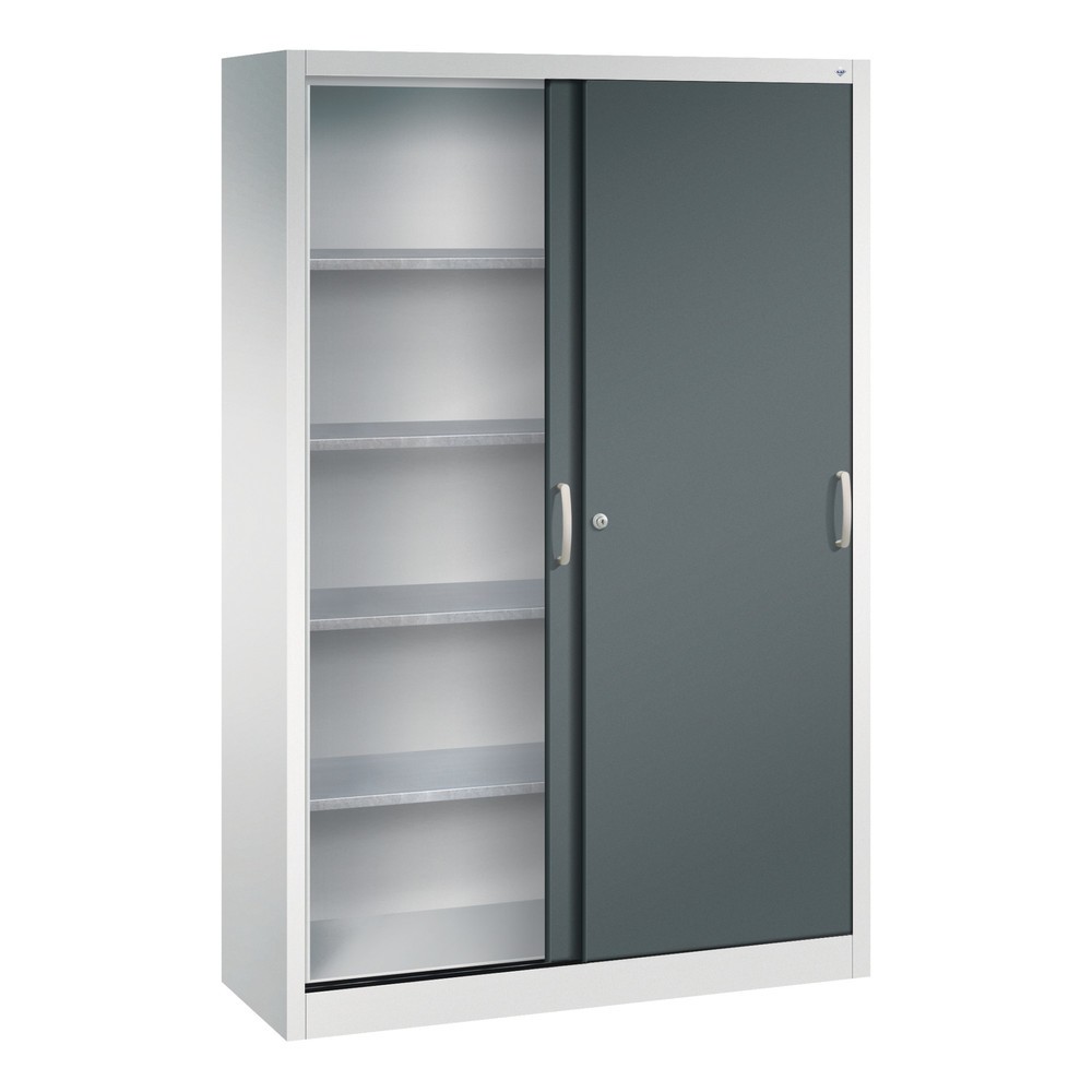 Productafbeelding nr. 3: Werkplaatsschuifdeurkast C+P met 4 legborden, hxbxd 1.950 x 1.200 x 400 mm, lichtgrijs, antracietgrijs