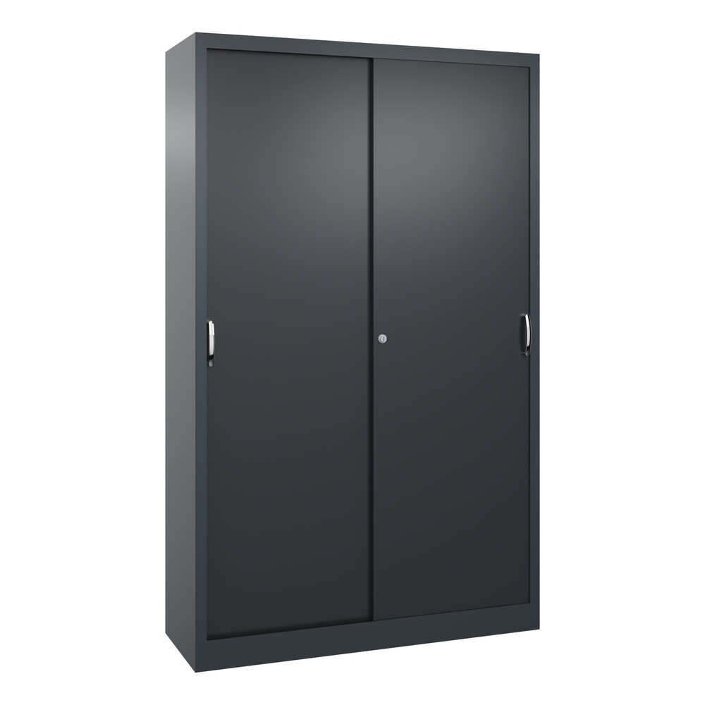 Productafbeelding nr. 1: Werkplaatsschuifdeurkast C+P met 4 legborden, hxbxd 1.950 x 1.200 x 400 mm, antracietgrijs, zwartgrijs