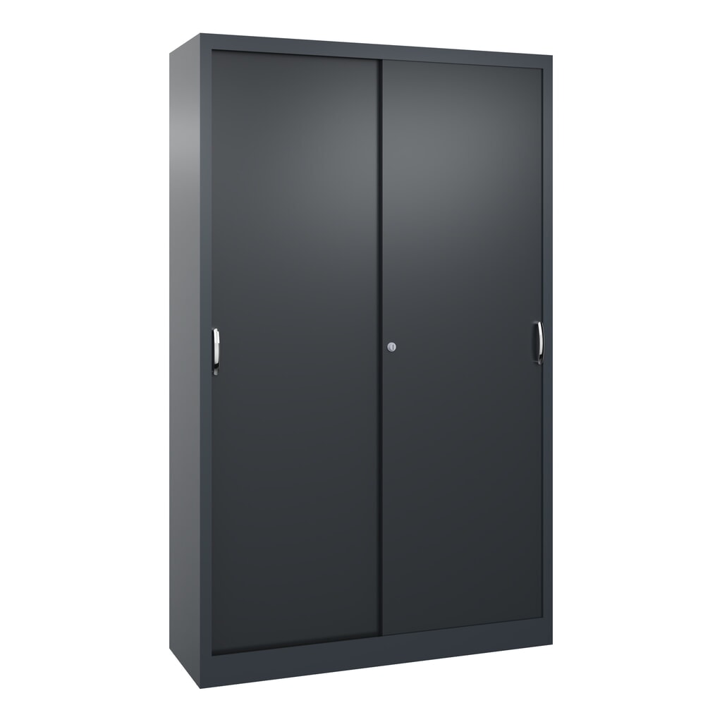Werkplaatsschuifdeurkast C+P met 4 legborden, hxbxd 1.950 x 1.200 x 400 mm, antracietgrijs, zwartgrijs Product afbeelding: Werkplaatsschuifdeurkast C+P met 4 legborden, hxbxd 1.950 x 1.200 x 400 mm, antracietgrijs, zwartgrijs