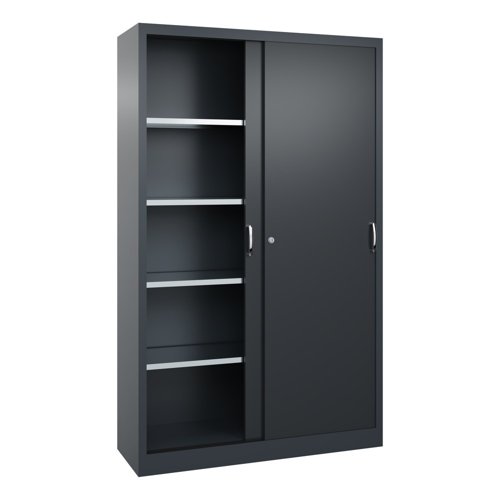 Productafbeelding nr. 3: Werkplaatsschuifdeurkast C+P met 4 legborden, hxbxd 1.950 x 1.200 x 400 mm, antracietgrijs, zwartgrijs