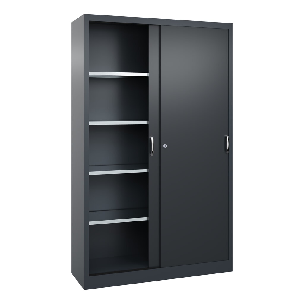 Werkplaatsschuifdeurkast C+P met 4 legborden, hxbxd 1.950 x 1.200 x 400 mm, antracietgrijs, zwartgrijs Productafbeelding nr. 3: Werkplaatsschuifdeurkast C+P met 4 legborden, hxbxd 1.950 x 1.200 x 400 mm, antracietgrijs, zwartgrijs