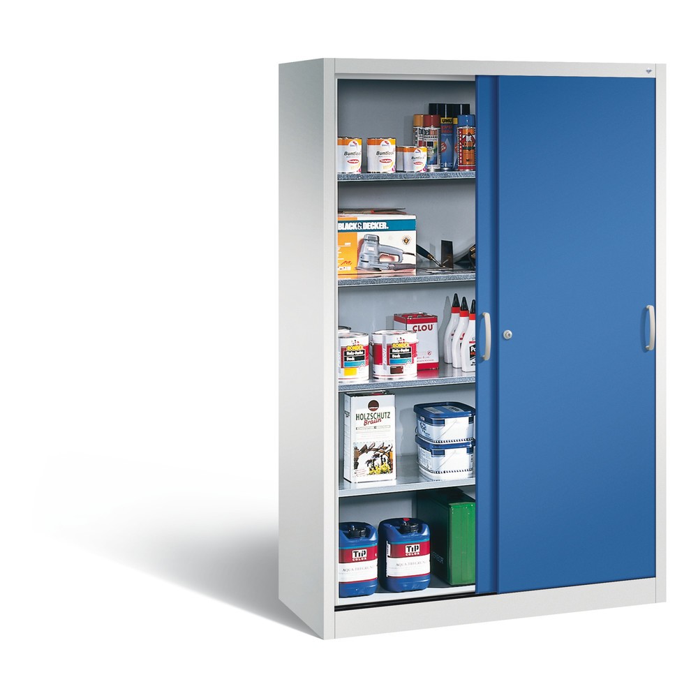 Productafbeelding nr. 4: Werkplaatsschuifdeurkast C+P met 4 legborden, hxbxd 1.950 x 1.200 x 500 mm, lichtgrijs, gentiaanblauw