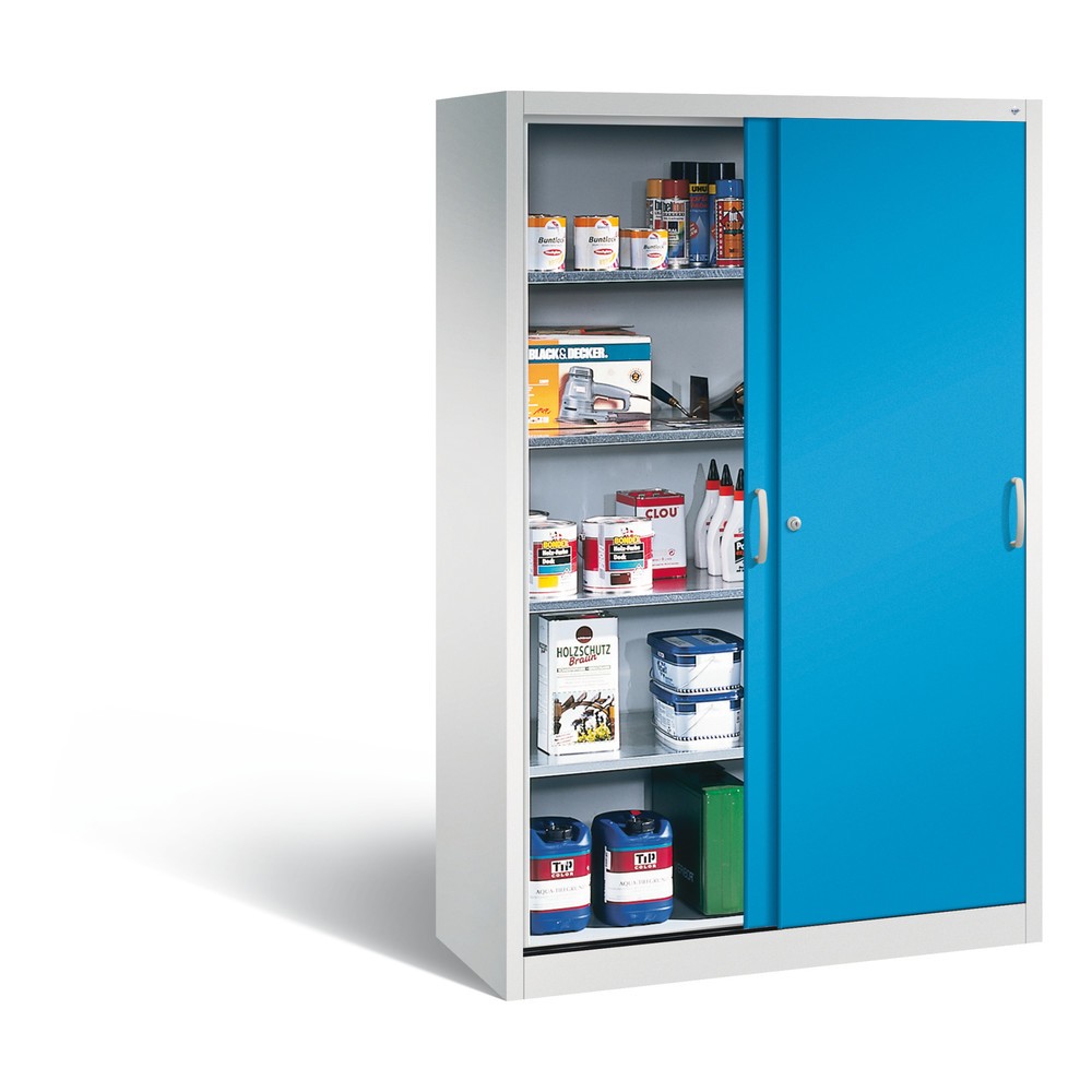 Productafbeelding nr. 4: Werkplaatsschuifdeurkast C+P met 4 legborden, hxbxd 1.950 x 1.200 x 500 mm, lichtgrijs, lichtblauw