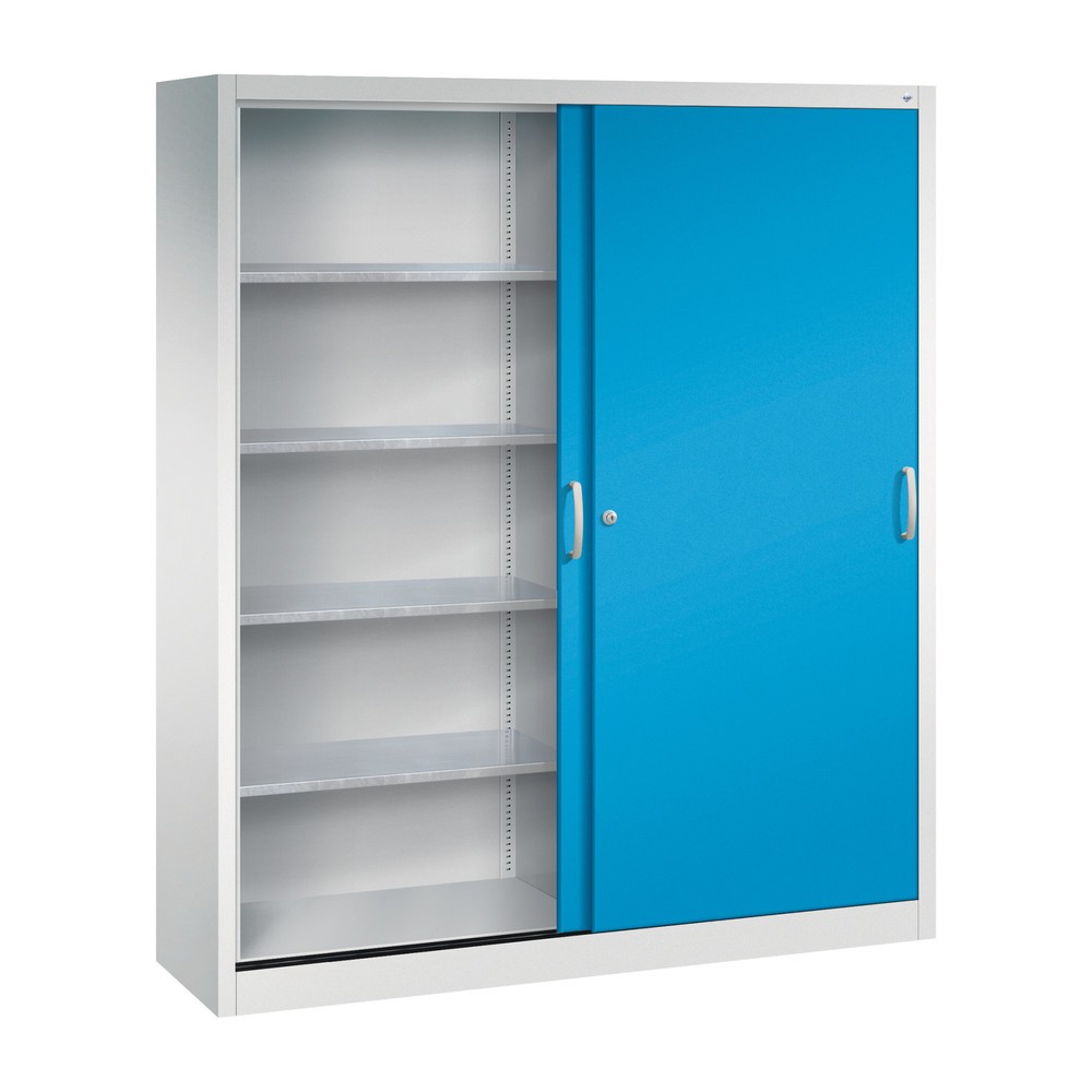 Productafbeelding nr. 3: Werkplaatsschuifdeurkast C+P met 8 legborden, hxbxd 1.950 x 1.600 x 400 mm, scheidingswand, lichtgrijs, lichtblauw