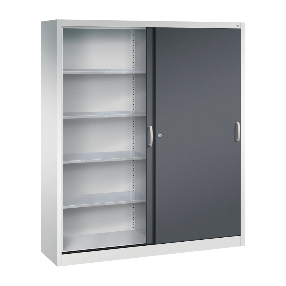 Productafbeelding nr. 3: Werkplaatsschuifdeurkast C+P met 8 legborden, hxbxd 1.950 x 1.600 x 400 mm, scheidingswand, lichtgrijs, zwartgrijs