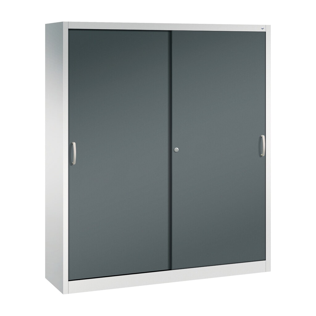 Werkplaatsschuifdeurkast C+P met 8 legborden, hxbxd 1.950 x 1.600 x 400 mm, scheidingswand, lichtgrijs, antracietgrijs Product afbeelding: Werkplaatsschuifdeurkast C+P met 8 legborden, hxbxd 1.950 x 1.600 x 400 mm, scheidingswand, lichtgrijs, antracietgrijs