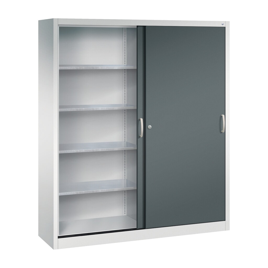 Productafbeelding nr. 3: Werkplaatsschuifdeurkast C+P met 8 legborden, hxbxd 1.950 x 1.600 x 400 mm, scheidingswand, lichtgrijs, antracietgrijs