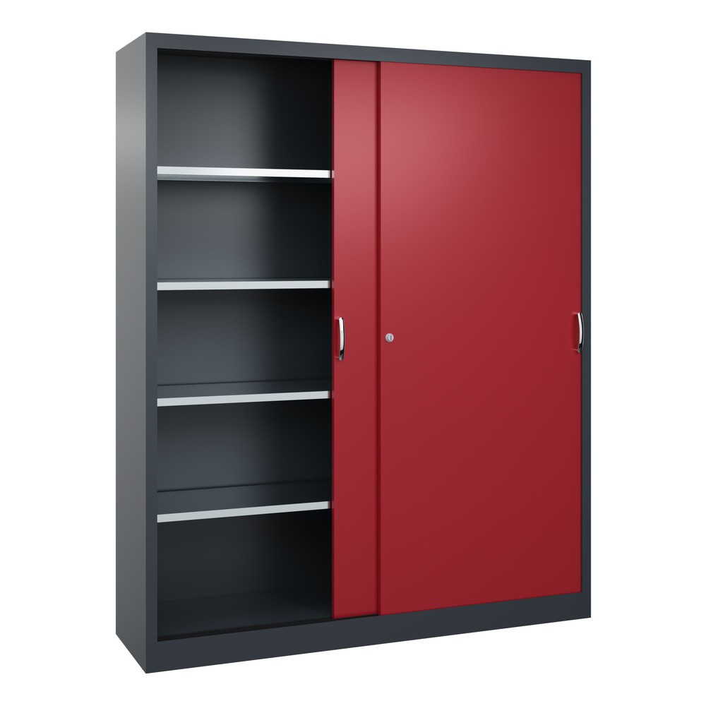 Productafbeelding nr. 3: Werkplaatsschuifdeurkast C+P met 8 legborden, hxbxd 1.950 x 1.600 x 400 mm, scheidingswand, antracietgrijs, robijnrood