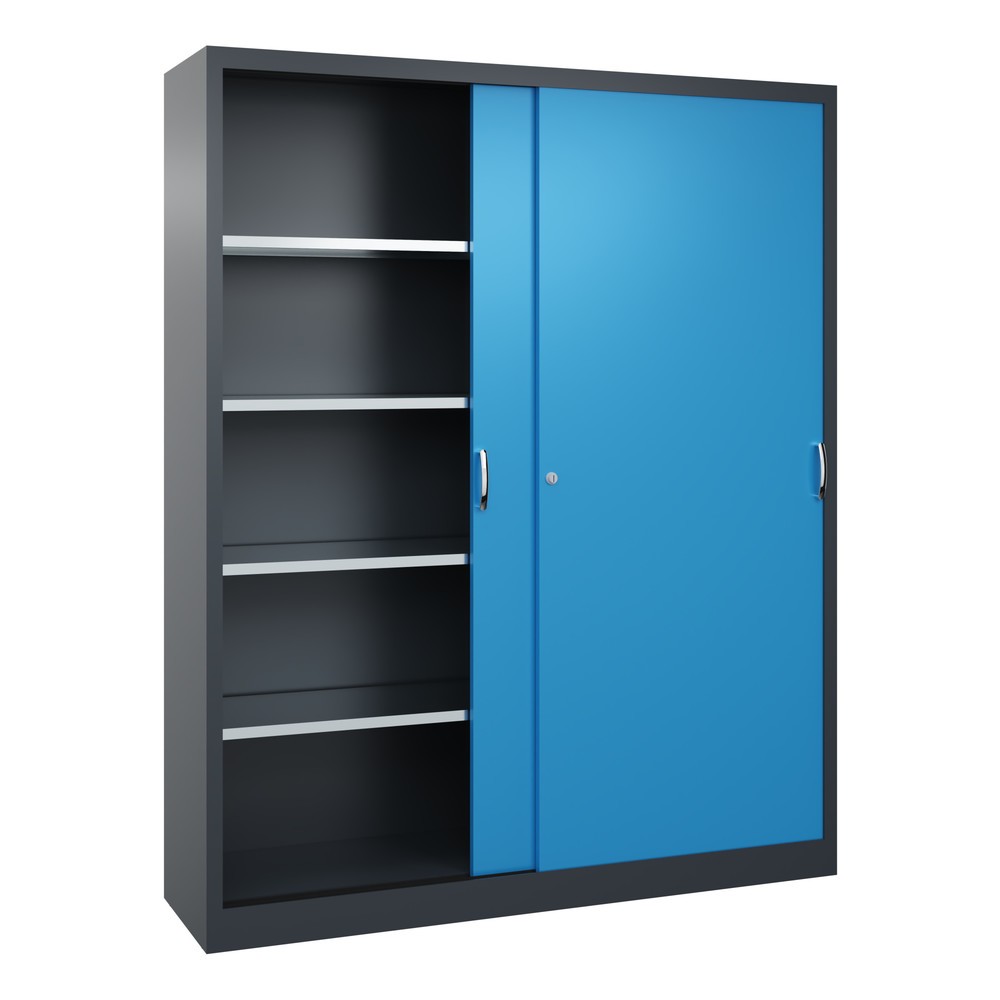 Productafbeelding nr. 3: Werkplaatsschuifdeurkast C+P met 8 legborden, hxbxd 1.950 x 1.600 x 400 mm, scheidingswand, antracietgrijs, lichtblauw