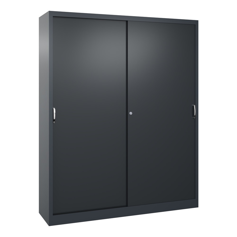 Productafbeelding nr. 1: Werkplaatsschuifdeurkast C+P met 8 legborden, hxbxd 1.950 x 1.600 x 400 mm, scheidingswand, antracietgrijs, zwartgrijs