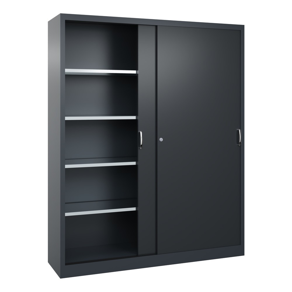 Productafbeelding nr. 3: Werkplaatsschuifdeurkast C+P met 8 legborden, hxbxd 1.950 x 1.600 x 400 mm, scheidingswand, antracietgrijs, zwartgrijs