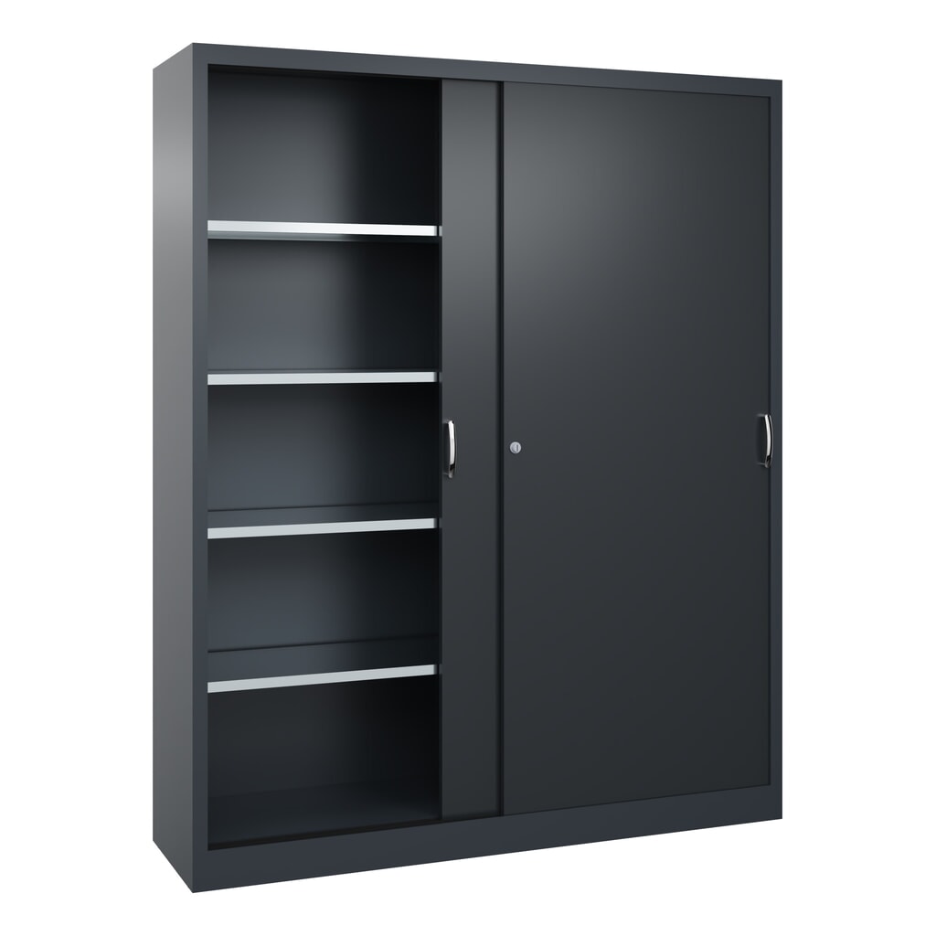Productafbeelding nr. 3: Werkplaatsschuifdeurkast C+P met 8 legborden, hxbxd 1.950 x 1.600 x 400 mm, scheidingswand, antracietgrijs, zwartgrijs