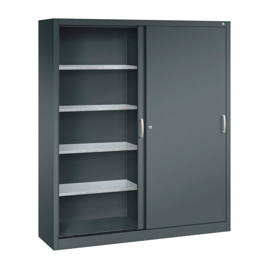 Werkplaatsschuifdeurkast C+P met 8 legborden, hxbxd 1.950 x 1.600 x 400 mm, scheidingswand, antracietgrijs, antracietgrijs Productafbeelding nr. 3: Werkplaatsschuifdeurkast C+P met 8 legborden, hxbxd 1.950 x 1.600 x 400 mm, scheidingswand, antracietgrijs, antracietgrijs