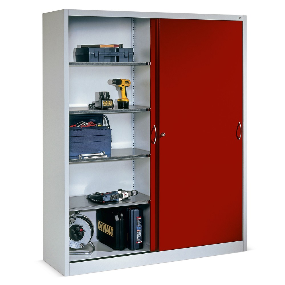 Productafbeelding nr. 2: Werkplaatsschuifdeurkast C+P met 4 legborden, hxbxd 1.950 x 1.200 x 400 mm, lichtgrijs, antracietgrijs