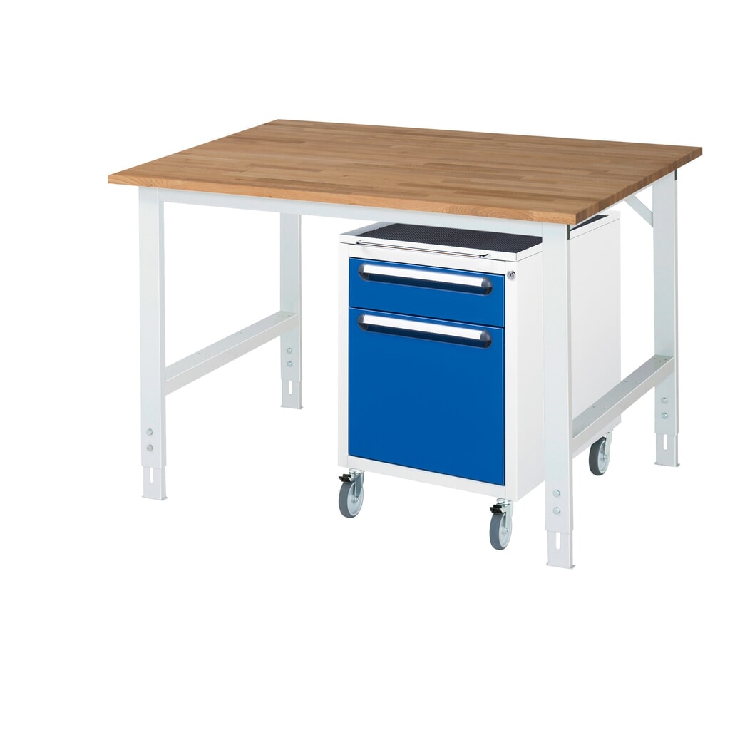 Product afbeelding: Werkplaatsset RAU TOM 2-delig, met werktafel, hxbxd 760-1.080 x 1.250 x 1.000 mm, massief beuken werkblad, excl. rolcontainer met 2 lades, hxbxd 690 x 480 x 600 mm