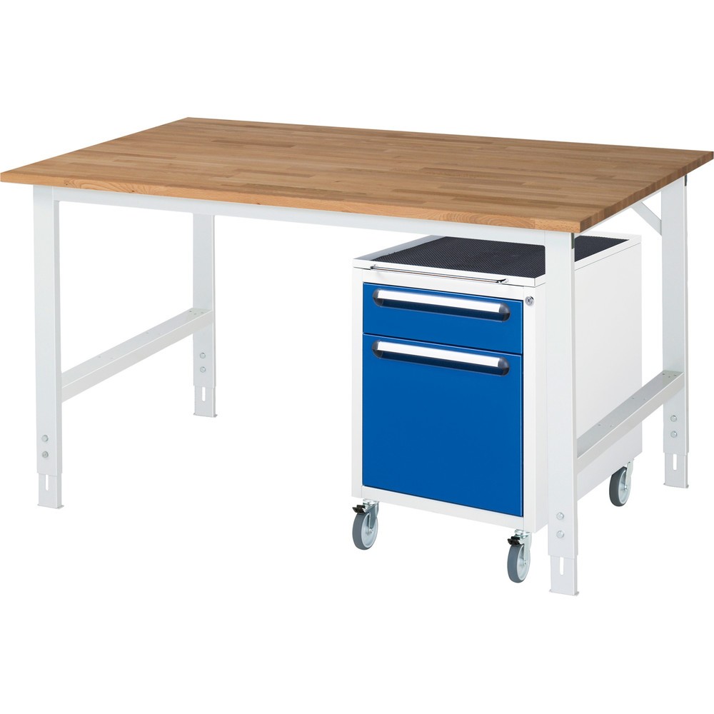 Product afbeelding: Werkplaatsset RAU TOM 2-delig, met werktafel, hxbxd 760-1.080 x 1.500 x 1.000 mm, massief beuken werkblad, excl. rolcontainer met 2 lades, hxbxd 690 x 480 x 600 mm
