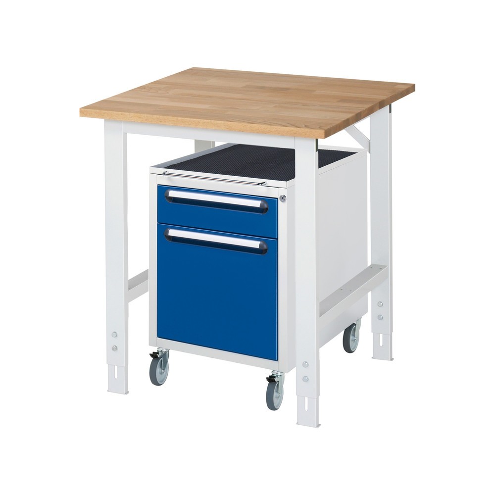 Product afbeelding: Werkplaatsset RAU TOM 2-delig, met werktafel, hxbxd 760-1.080 x 750 x 800 mm, massief beuken werkblad, excl. rolcontainer met 2 lades, hxbxd 690 x 480 x 600 mm