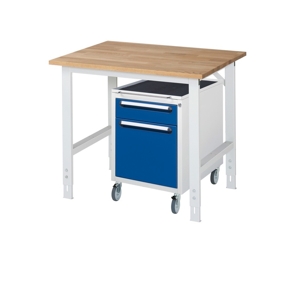 Productafbeelding nr. 1: Werkplaatsset RAU TOM 2-delig, met werktafel, hxbxd 760-1.080 x 1.000 x 800 mm, massief beuken werkblad, excl. rolcontainer met 2 lades, hxbxd 690 x 480 x 600 mm