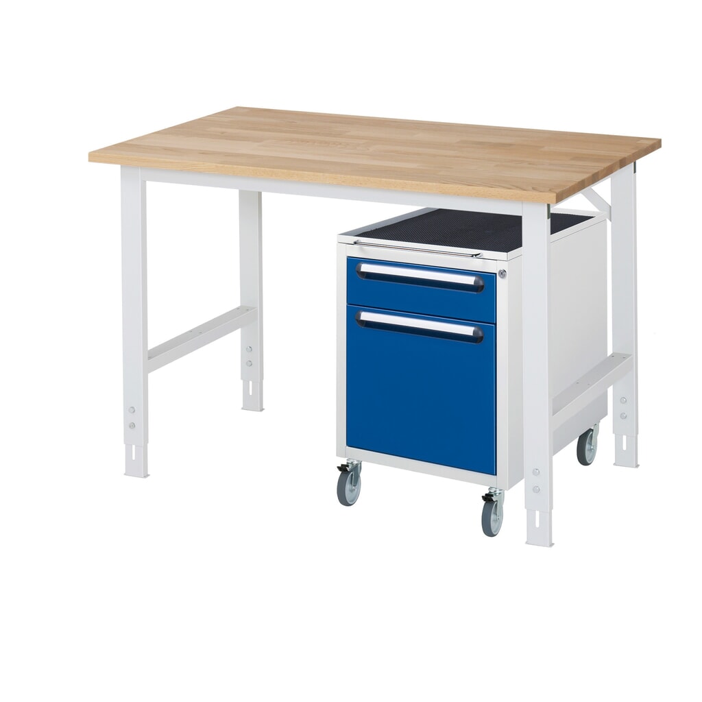 Werkplaatsset RAU TOM 2-delig, met werktafel, hxbxd 760-1.080 x 1.250 x 800 mm, massief beuken werkblad, excl. rolcontainer met 2 lades, hxbxd 690 x 480 x 600 mm Product afbeelding: Werkplaatsset RAU TOM 2-delig, met werktafel, hxbxd 760-1.080 x 1.250 x 800 mm, massief beuken werkblad, excl. rolcontainer met 2 lades, hxbxd 690 x 480 x 600 mm