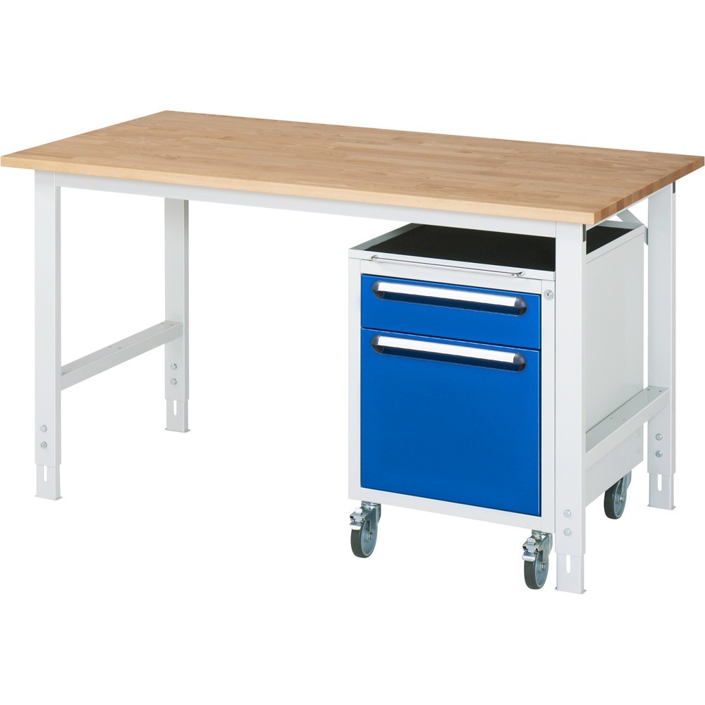 Product afbeelding: Werkplaatsset RAU TOM 2-delig, met werktafel, hxbxd 760-1.080 x 1.500 x 800 mm, massief beuken werkblad, excl. rolcontainer met 2 lades, hxbxd 690 x 480 x 600 mm
