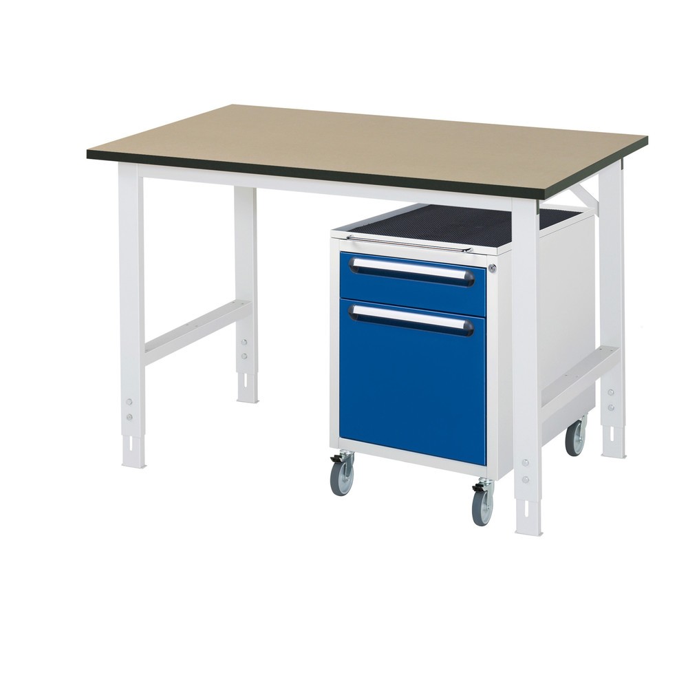Product afbeelding: Werkplaatsset RAU TOM 2-delig, met werktafel, hxbxd 760-1.080 x 1.250 x 800 mm, mdf werkblad, excl. rolcontainer met 2 lades, hxbxd 690 x 480 x 600 mm