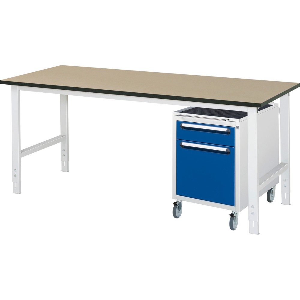 Product afbeelding: Werkplaatsset RAU TOM 2-delig, met werktafel, hxbxd 760-1.080 x 2.500 x 800 mm, mdf werkblad, excl. rolcontainer met 2 lades, hxbxd 690 x 480 x 600 mm