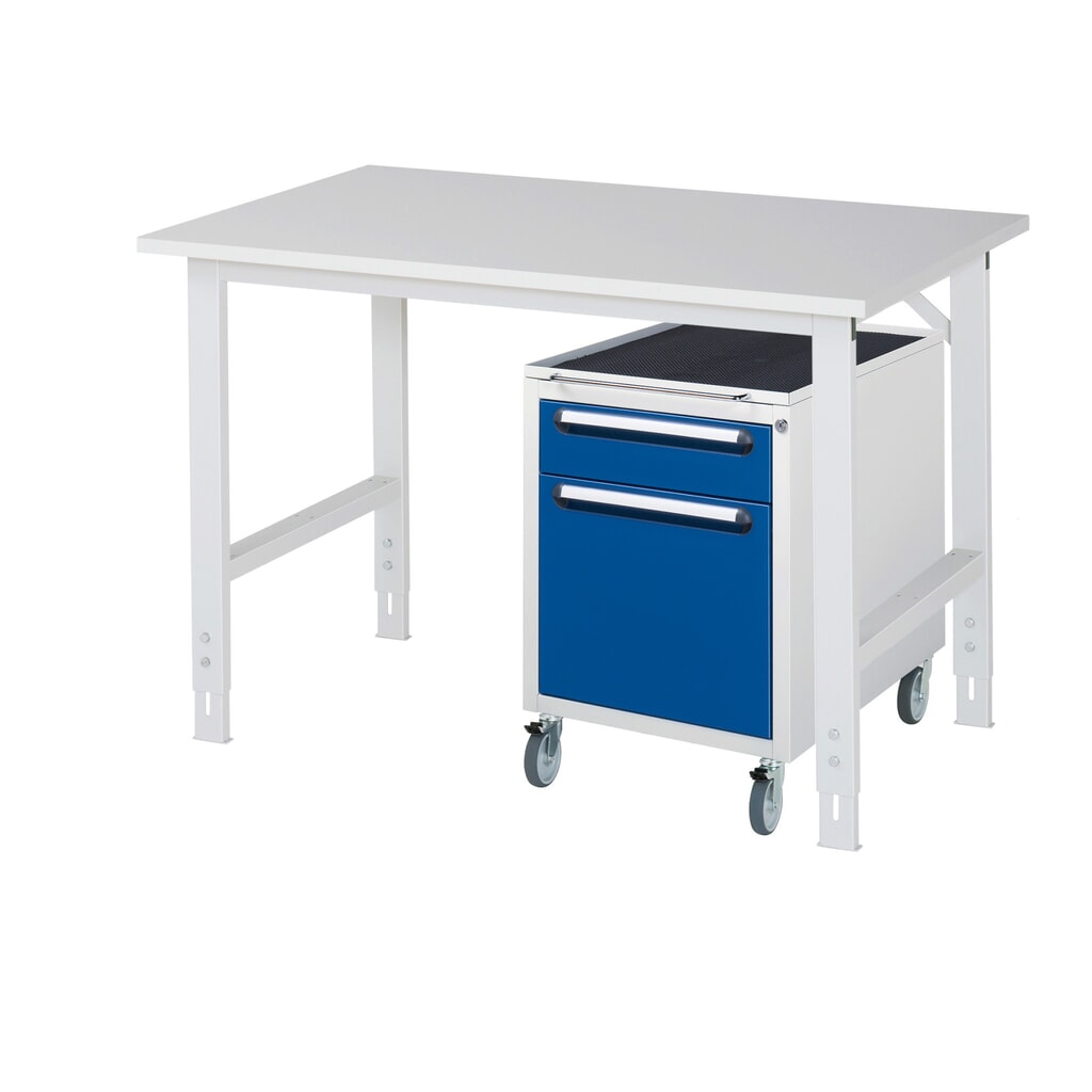 Product afbeelding: Werkplaatsset RAU TOM 2-delig, met werktafel, hxbxd 760-1.080 x 1.250 x 800 mm, werkblad met melaminelaag, excl. rolcontainer met 2 lades, hxbxd 690 x 480 x 600 mm