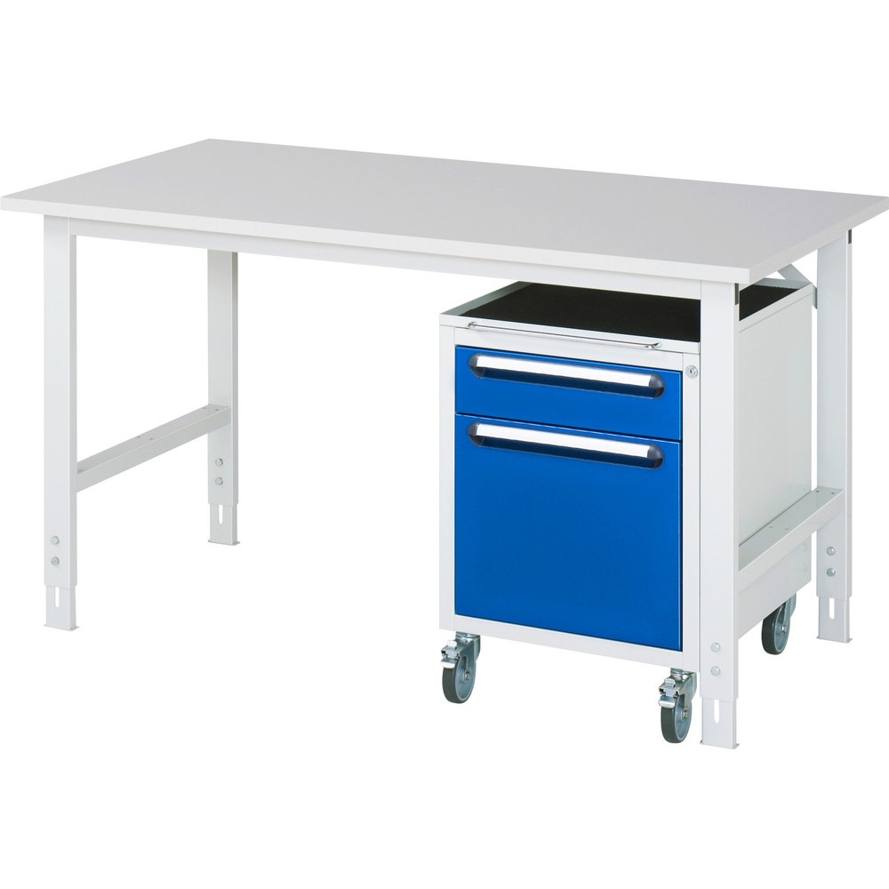 Product afbeelding: Werkplaatsset RAU TOM 2-delig, met werktafel, hxbxd 760-1.080 x 1.500 x 800 mm, werkblad met melaminelaag, excl. rolcontainer met 2 lades, hxbxd 690 x 480 x 600 mm