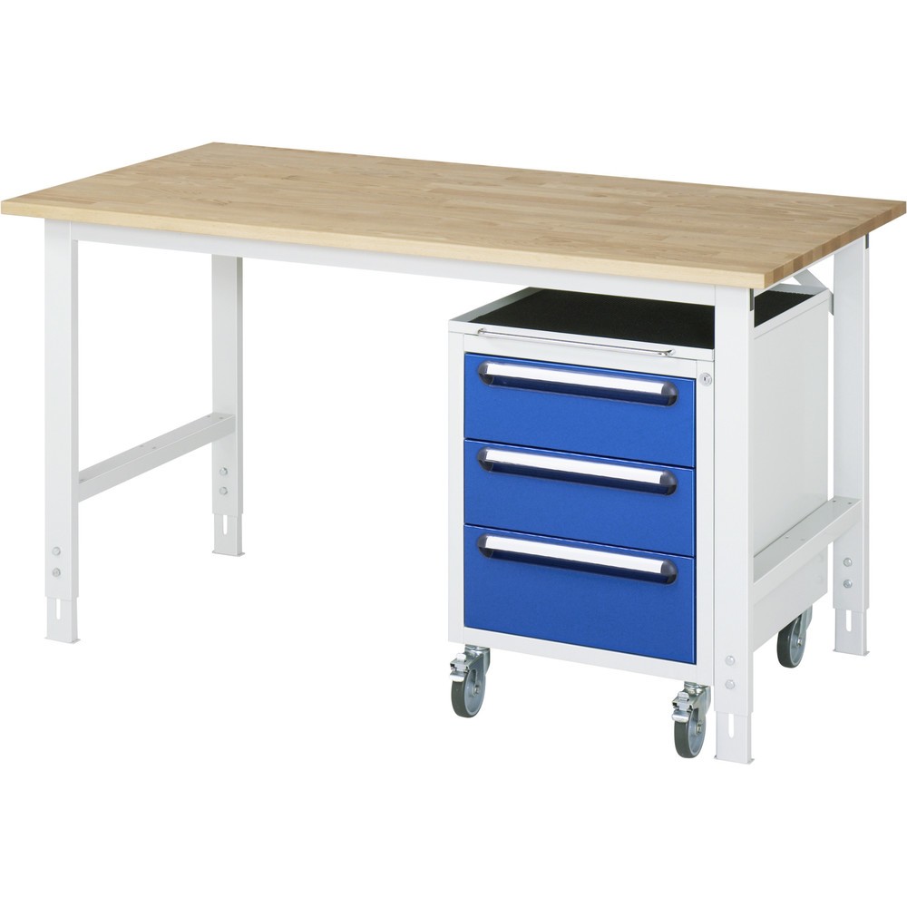 Product afbeelding: Werkplaatsset RAU TOM 2-delig, met werktafel, hxbxd 760-1.080 x 1.500 x 800 mm, massief beuken werkblad, excl. rolcontainer met 3 lades, hxbxd 690 x 480 x 600 mm