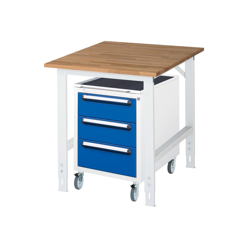 Product afbeelding: Werkplaatsset RAU TOM 2-delig, met werktafel, hxbxd 760-1.080 x 750 x 1.000 mm, massief beuken werkblad, excl. rolcontainer met 3 lades, hxbxd 690 x 480 x 600 mm