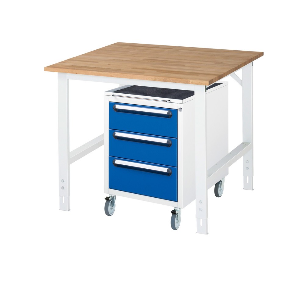 Product afbeelding: Werkplaatsset RAU TOM 2-delig, met werktafel, hxbxd 760-1.080 x 1.000 x 1.000 mm, massief beuken werkblad, excl. rolcontainer met 3 lades, hxbxd 690 x 480 x 600 mm