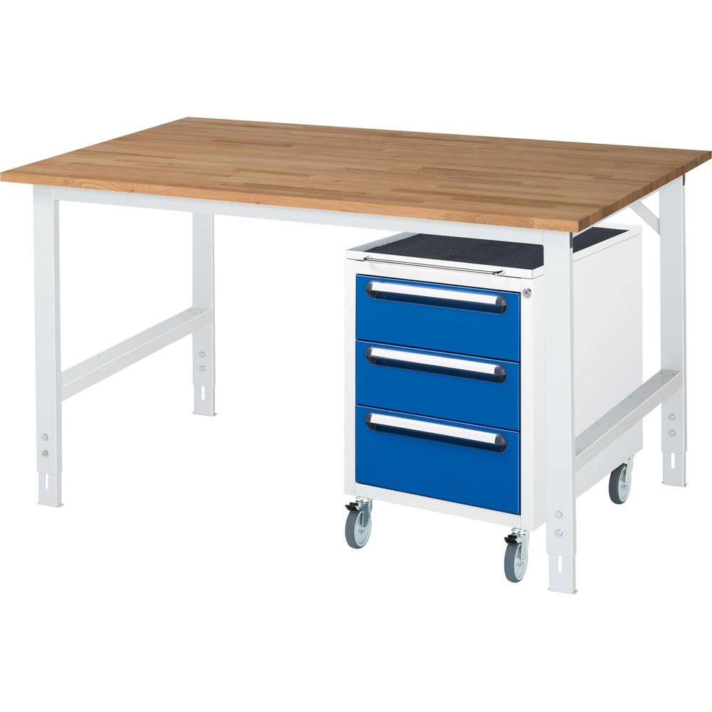 Product afbeelding: Werkplaatsset RAU TOM 2-delig, met werktafel, hxbxd 760-1.080 x 1.500 x 1.000 mm, massief beuken werkblad, excl. rolcontainer met 3 lades, hxbxd 690 x 480 x 600 mm