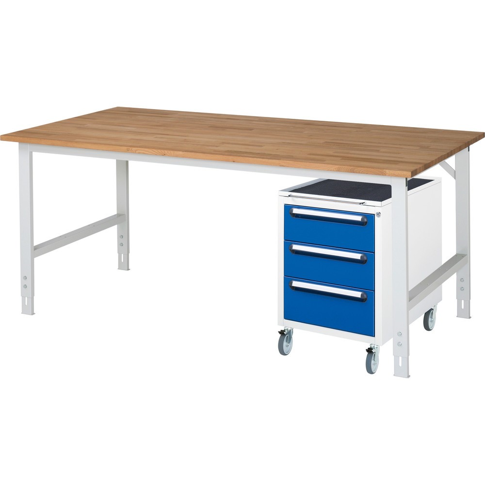 Product afbeelding: Werkplaatsset RAU TOM 2-delig, met werktafel, hxbxd 760-1.080 x 2.500 x 1.000 mm, massief beuken werkblad, excl. rolcontainer met 3 lades, hxbxd 690 x 480 x 600 mm