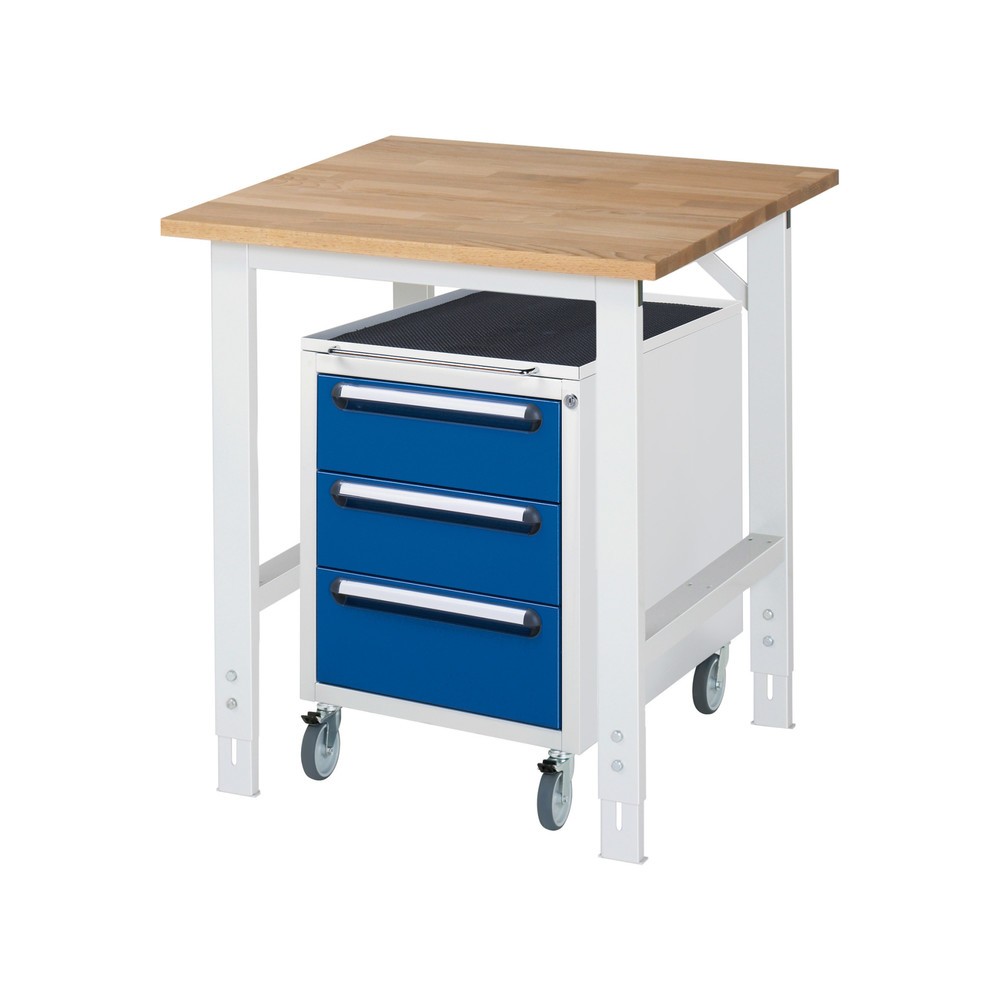 Product afbeelding: Werkplaatsset RAU TOM 2-delig, met werktafel, hxbxd 760-1.080 x 750 x 800 mm, massief beuken werkblad, excl. rolcontainer met 3 lades, hxbxd 690 x 480 x 600 mm