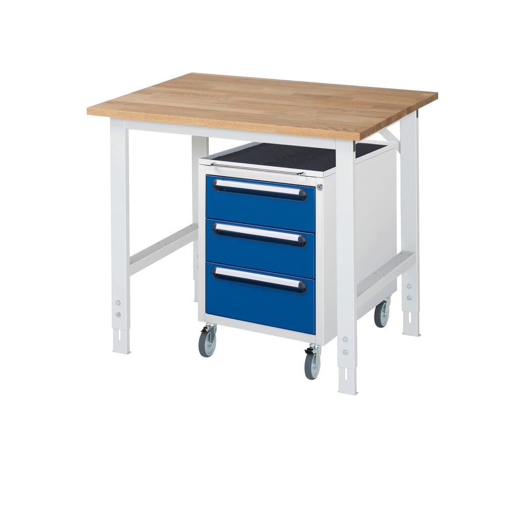 Product afbeelding: Werkplaatsset RAU TOM 2-delig, met werktafel, hxbxd 760-1.080 x 1.000 x 800 mm, massief beuken werkblad, excl. rolcontainer met 3 lades, hxbxd 690 x 480 x 600 mm