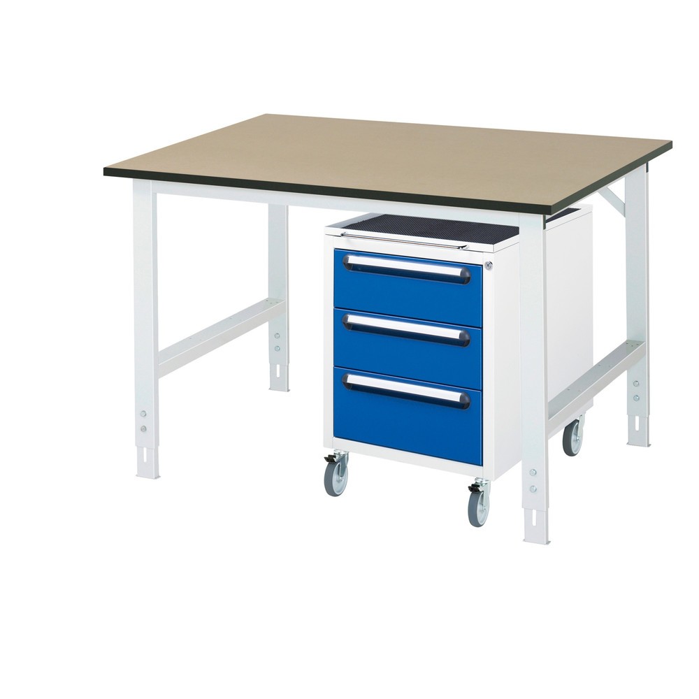Product afbeelding: Werkplaatsset RAU TOM 2-delig, met werktafel, hxbxd 760-1.080 x 1.250 x 1.000 mm, mdf werkblad, excl. rolcontainer met 3 lades, hxbxd 690 x 480 x 600 mm