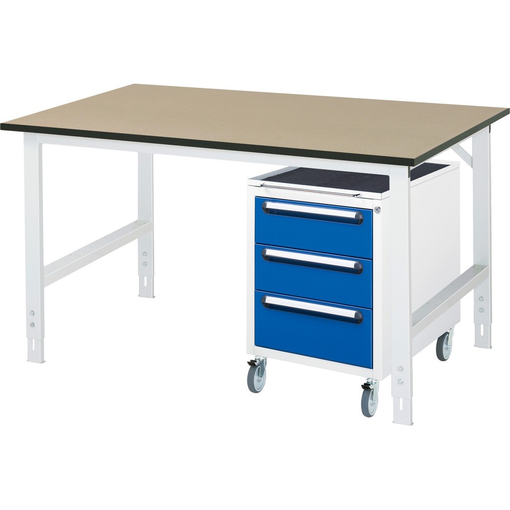 Product afbeelding: Werkplaatsset RAU TOM 2-delig, met werktafel, hxbxd 760-1.080 x 1.500 x 1.000 mm, mdf werkblad, excl. rolcontainer met 3 lades, hxbxd 690 x 480 x 600 mm