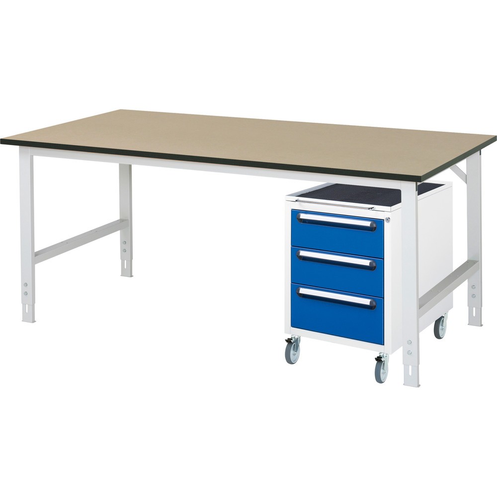 Product afbeelding: Werkplaatsset RAU TOM 2-delig, met werktafel, hxbxd 760-1.080 x 2.500 x 1.000 mm, mdf werkblad, excl. rolcontainer met 3 lades, hxbxd 690 x 480 x 600 mm