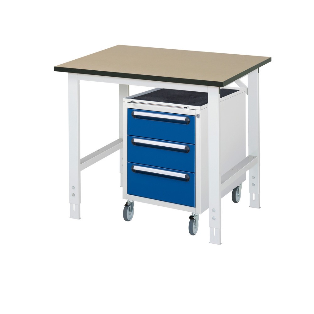 Product afbeelding: Werkplaatsset RAU TOM 2-delig, met werktafel, hxbxd 760-1.080 x 1.000 x 800 mm, mdf werkblad, excl. rolcontainer met 3 lades, hxbxd 690 x 480 x 600 mm
