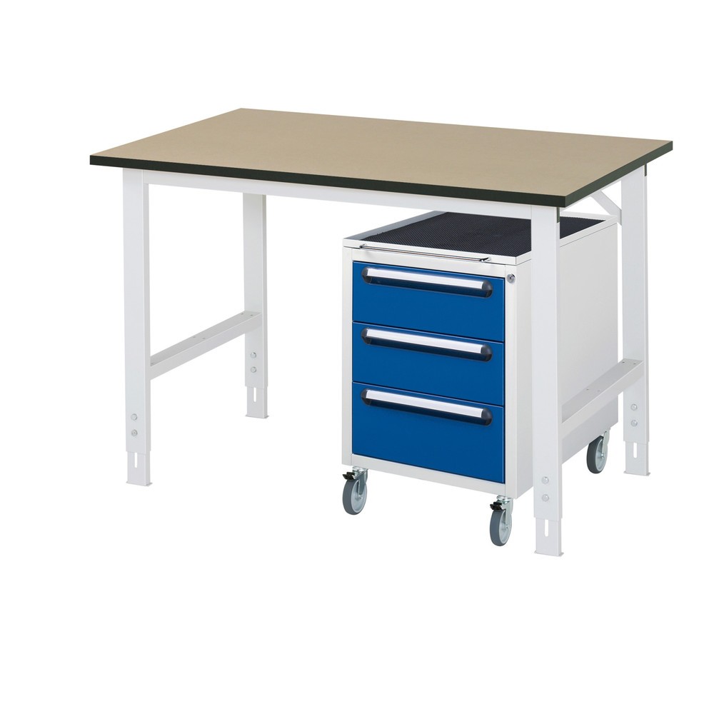 Product afbeelding: Werkplaatsset RAU TOM 2-delig, met werktafel, hxbxd 760-1.080 x 1.250 x 800 mm, mdf werkblad, excl. rolcontainer met 3 lades, hxbxd 690 x 480 x 600 mm