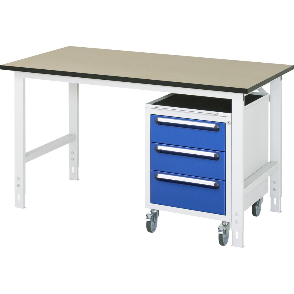 Product afbeelding: Werkplaatsset RAU TOM 2-delig, met werktafel, hxbxd 760-1.080 x 1.500 x 800 mm, mdf werkblad, excl. rolcontainer met 3 lades, hxbxd 690 x 480 x 600 mm